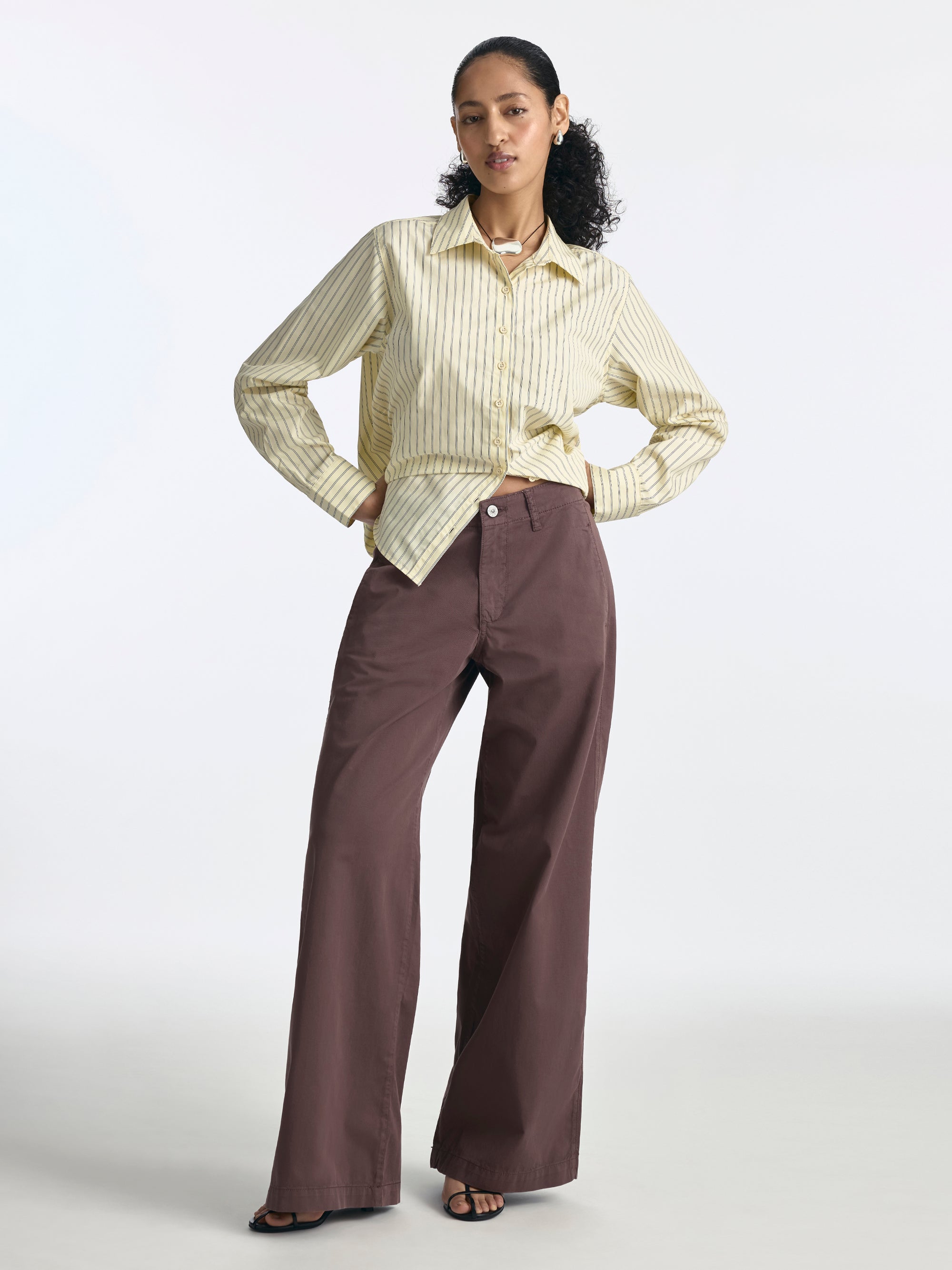 Women's Lorimer Wide Leg Chino Pants in French Roast Colored Papertouch - BROOKLYN INDUSTRIES