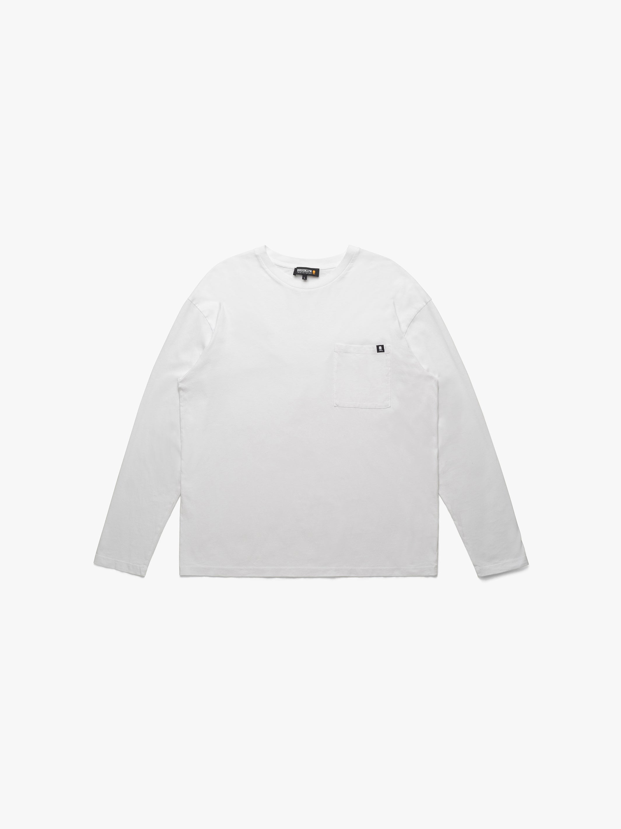 Men's Long Sleeve Pocket T-Shirt In White | Brooklyn Industries