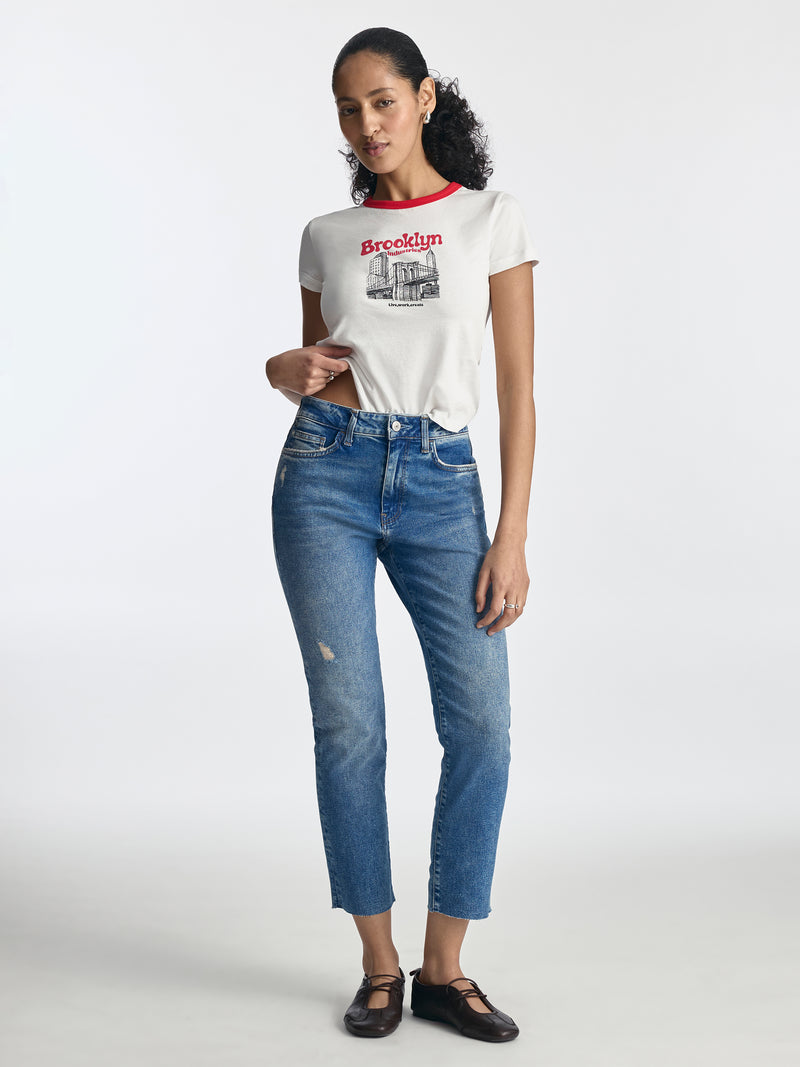 Court High Rise Cropped Straight Leg Jeans in Light Ripped Denim - BROOKLYN INDUSTRIES