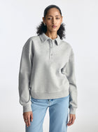 Women's Pique Polo Sweatshirt in Light Grey Melange - BROOKLYN INDUSTRIES