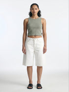 Women's Ribbed Cropped Tank Top in Shadow - BROOKLYN INDUSTRIES
