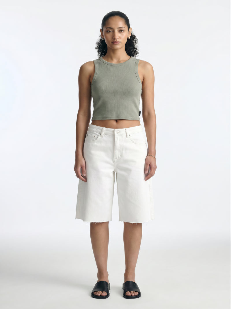Women's Ribbed Cropped Tank Top in Shadow - BROOKLYN INDUSTRIES