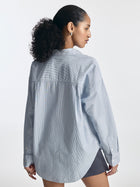 Women's Oversized Long Sleeve Striped Shirt in Blue - BROOKLYN INDUSTRIES