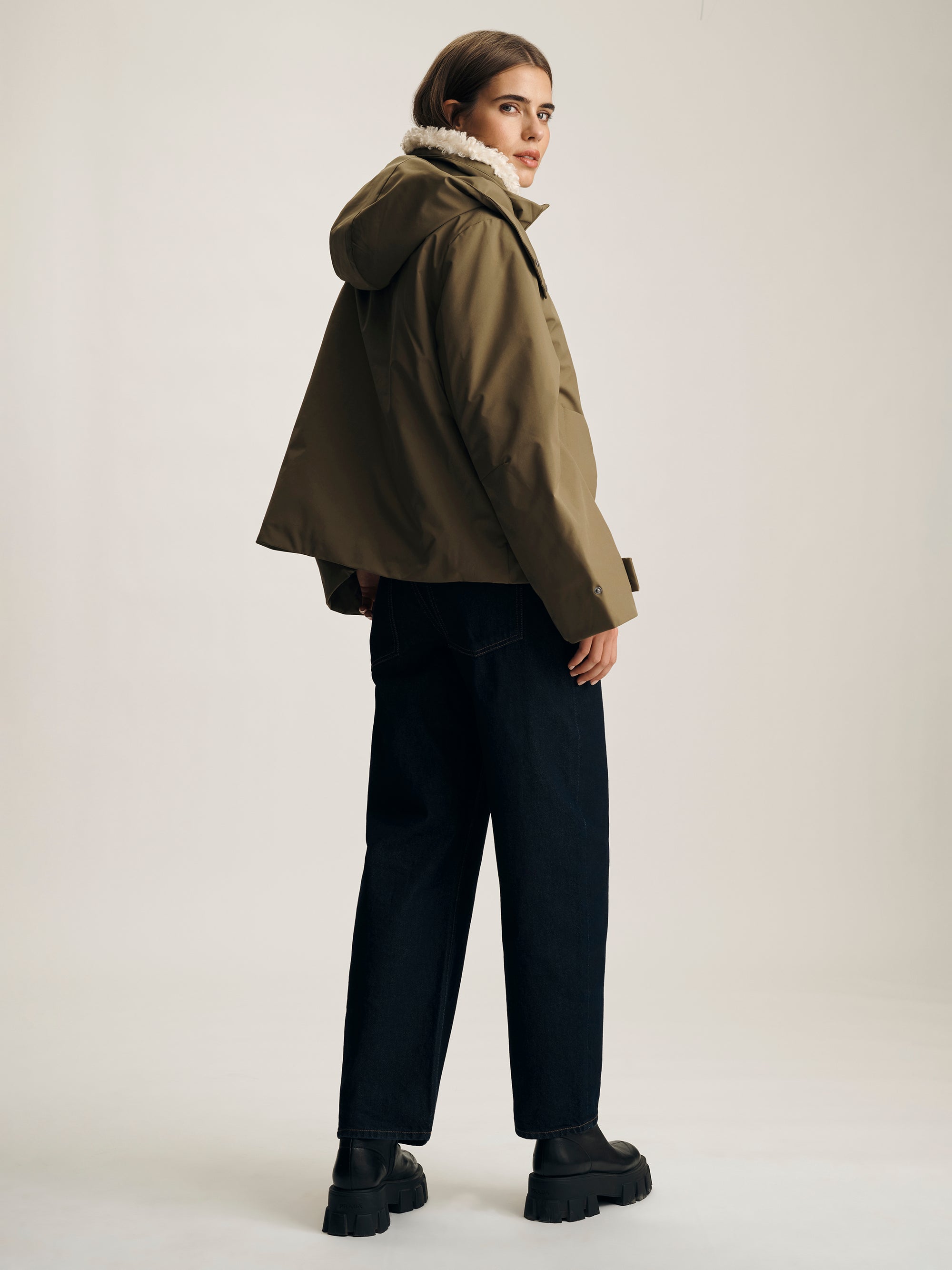 Women's Hooded Puffer Jacket in Dusky Green - BROOKLYN INDUSTRIES