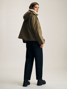 Women's Hooded Puffer Jacket in Dusky Green - BROOKLYN INDUSTRIES