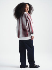 Women's Half Zip Striped Sweatshirt in Biking Red