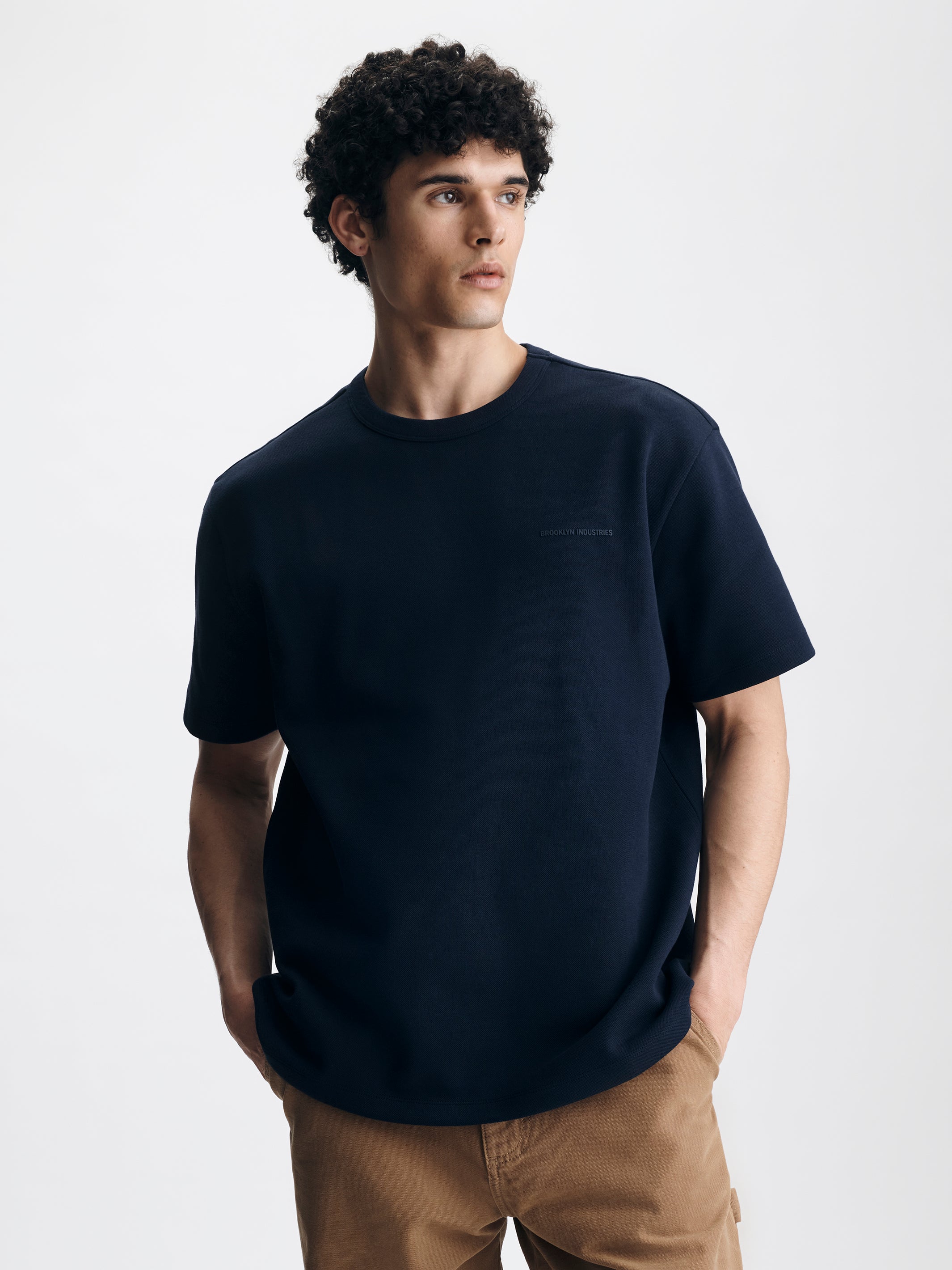 Men's Pique Logo T-Shirt in Black Iris - BROOKLYN INDUSTRIES
