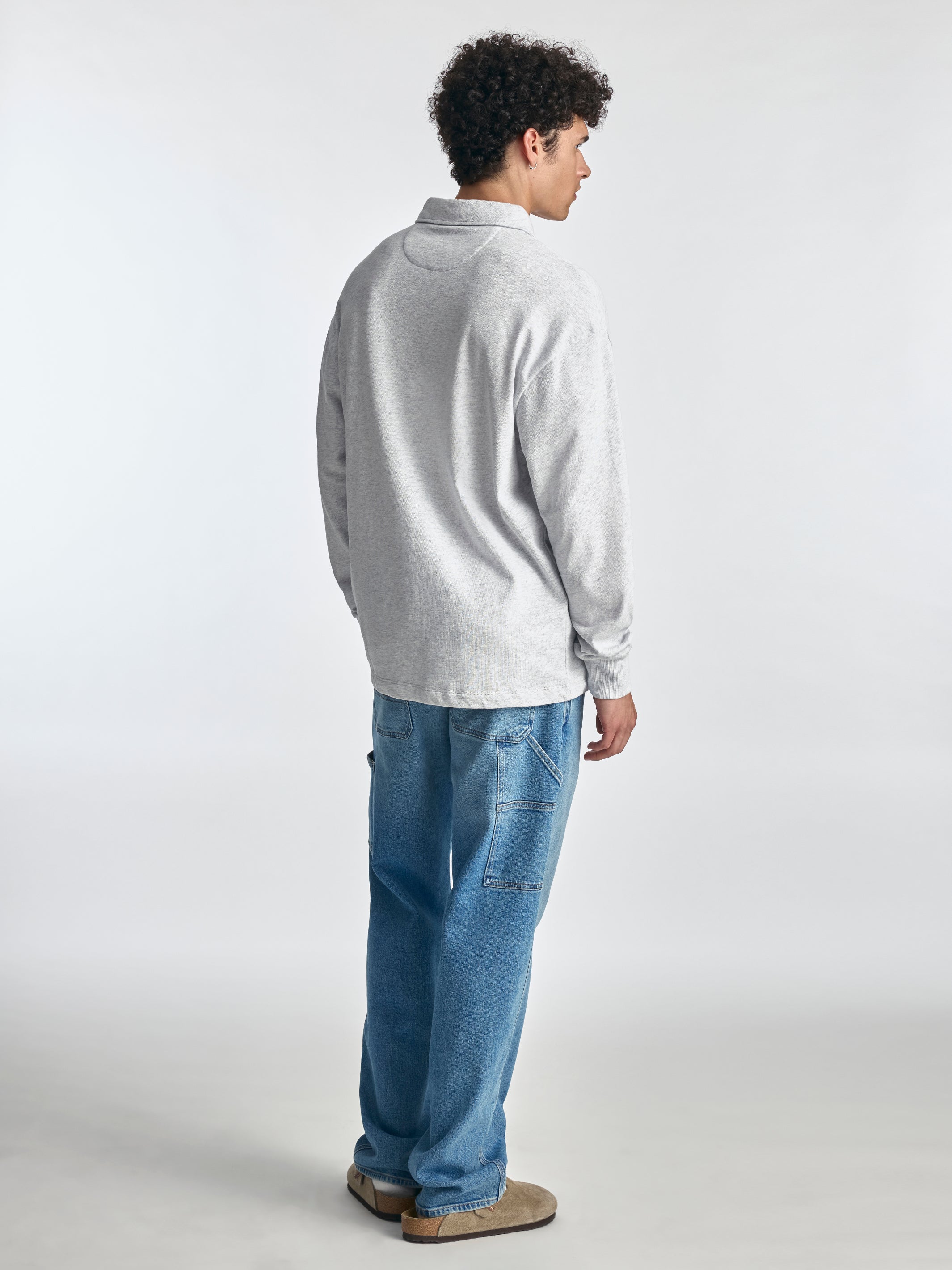 Men's Polo Sweatshirt in Grey Melange - BROOKLYN INDUSTRIES