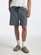 Men's Drawstring Striped Shorts in Indigo - BROOKLYN INDUSTRIES