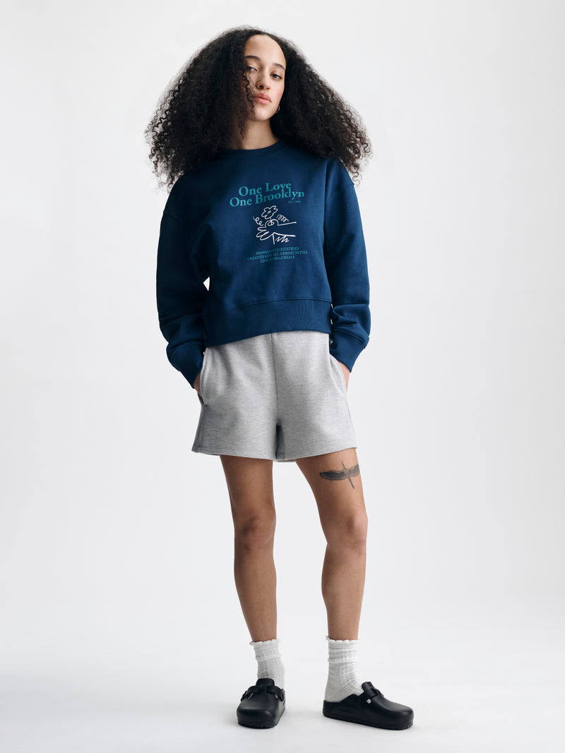 Women's One Love One Brooklyn Sweatshirt in Navy Peony - BROOKLYN INDUSTRIES