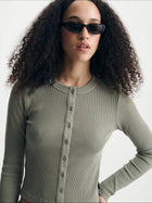 Women's Ribbed Button-Up T-Shirt in Shadow - BROOKLYN INDUSTRIES