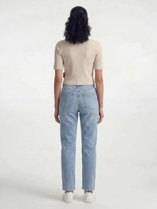 Women's Ribbed Henley T-Shirt in Sandshell - BROOKLYN INDUSTRIES