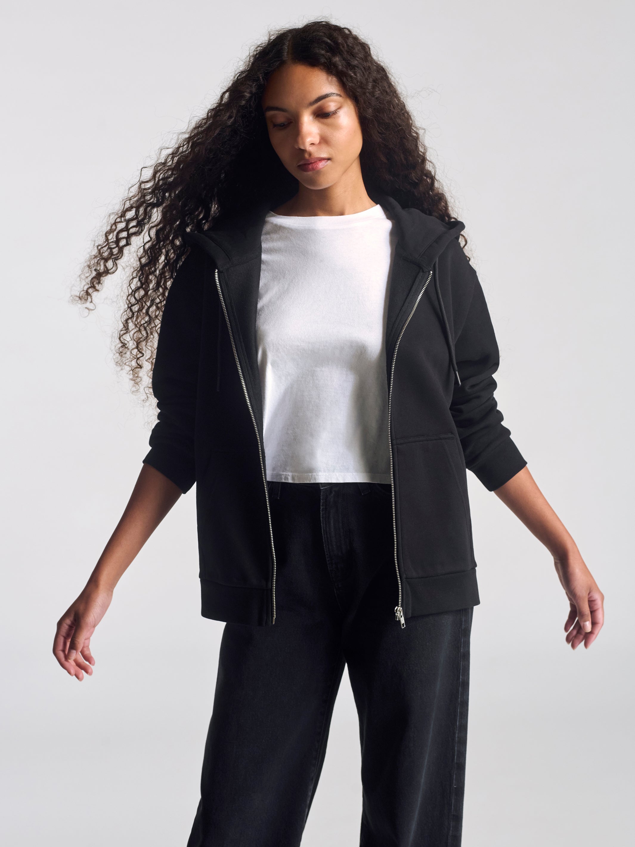 Women's Montrose Zip Up Hooded Sweatshirt In Black - BROOKLYN INDUSTRIES