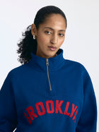 Women's Oversized Brooklyn Half Zip Sweatshirt in Navy Peony - BROOKLYN INDUSTRIES