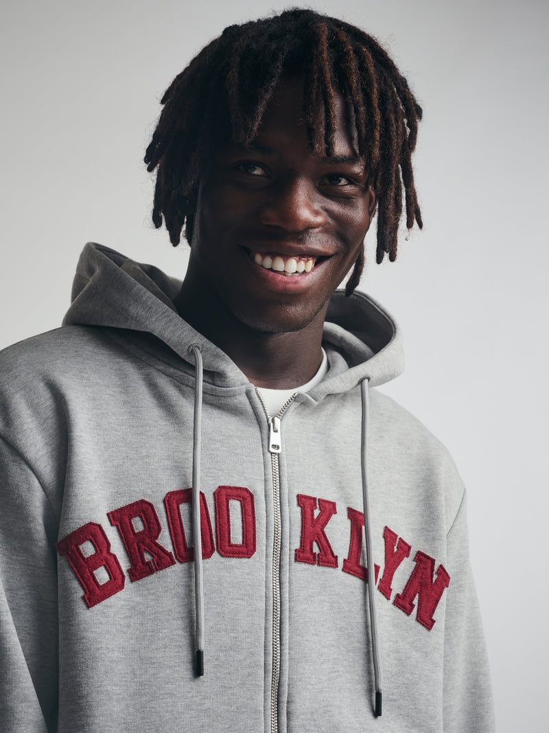 Men's Brooklyn Zip-Up Hoodie in Mid Grey Melange - BROOKLYN INDUSTRIES