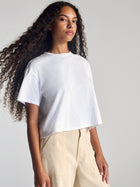 Women's Nassau Crew Neck Crop T-Shirt in White - BROOKLYN INDUSTRIES