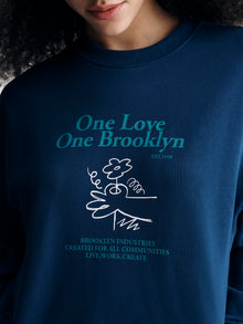 Women's One Love One Brooklyn Sweatshirt in Navy Peony - BROOKLYN INDUSTRIES