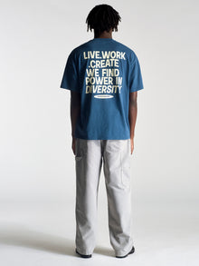 Men's Live Work Create T-Shirt In Dark Denim - BROOKLYN INDUSTRIES