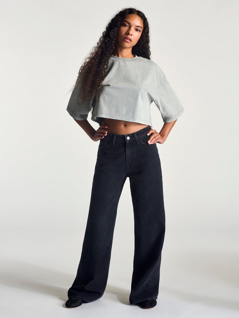 Women's York Oversized Cropped Tee In Fog - BROOKLYN INDUSTRIES