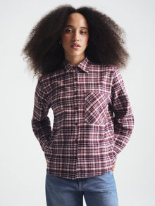 Women's Long Sleeve Plaid Shirt in Bordeaux Check - BROOKLYN INDUSTRIES