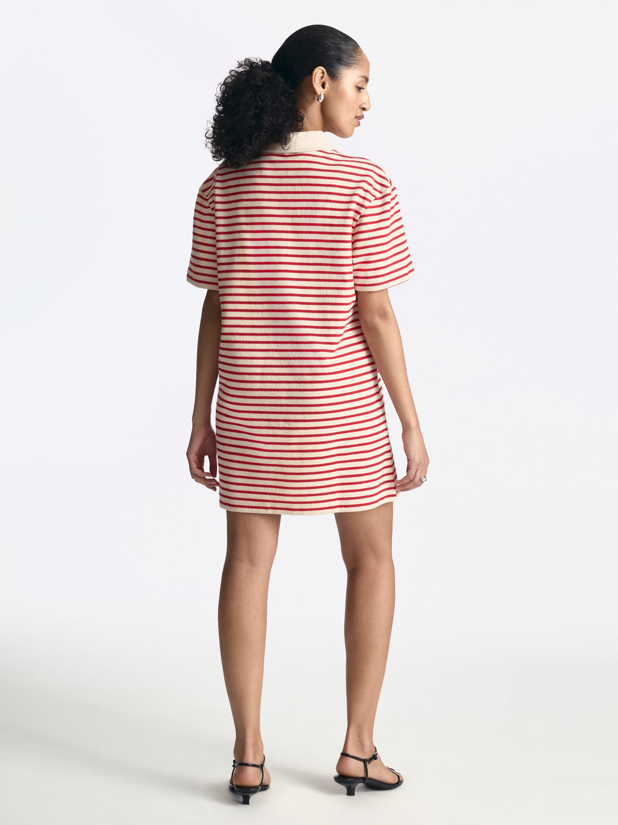 Women's Polo Striped Midi Dress in Goji Berry Stripe - BROOKLYN INDUSTRIES