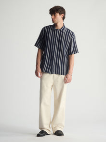 Men's Brooklyn Striped Short Sleeve Shirt In Total Eclipse - BROOKLYN INDUSTRIES
