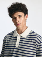 Men's Logo Polo Striped T-Shirt in Navy Stripe - BROOKLYN INDUSTRIES