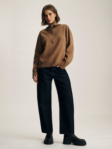 Women's Half Zip Waffle Sweater in Kelp - BROOKLYN INDUSTRIES