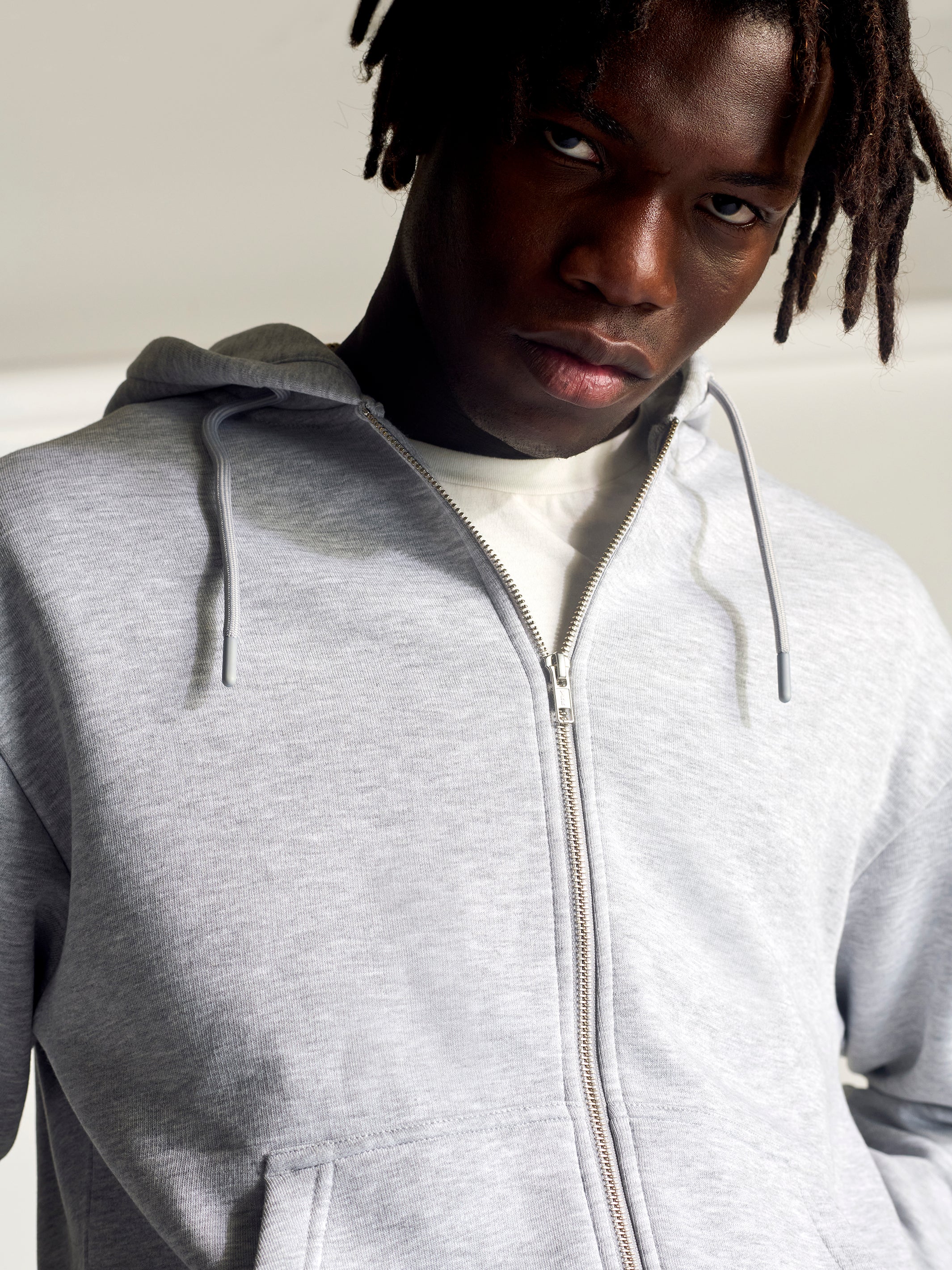 Men's Montrose Zip Up Hooded Sweatshirt In Grey Melange - BROOKLYN INDUSTRIES