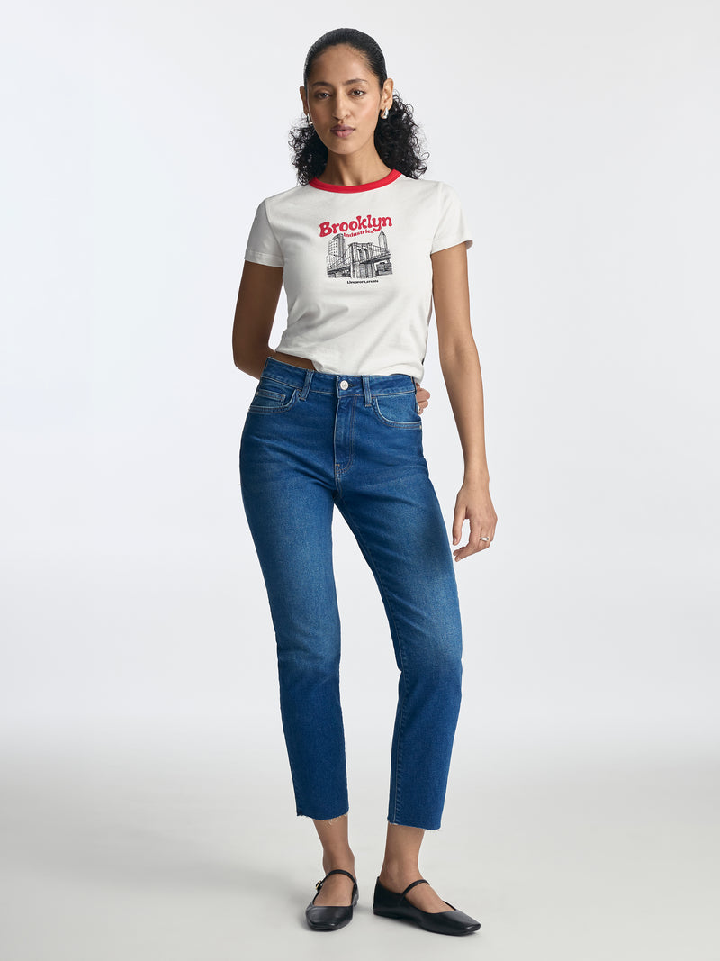 Court High Rise Cropped Straight Leg Jeans in Dark Blue Denim - BROOKLYN INDUSTRIES