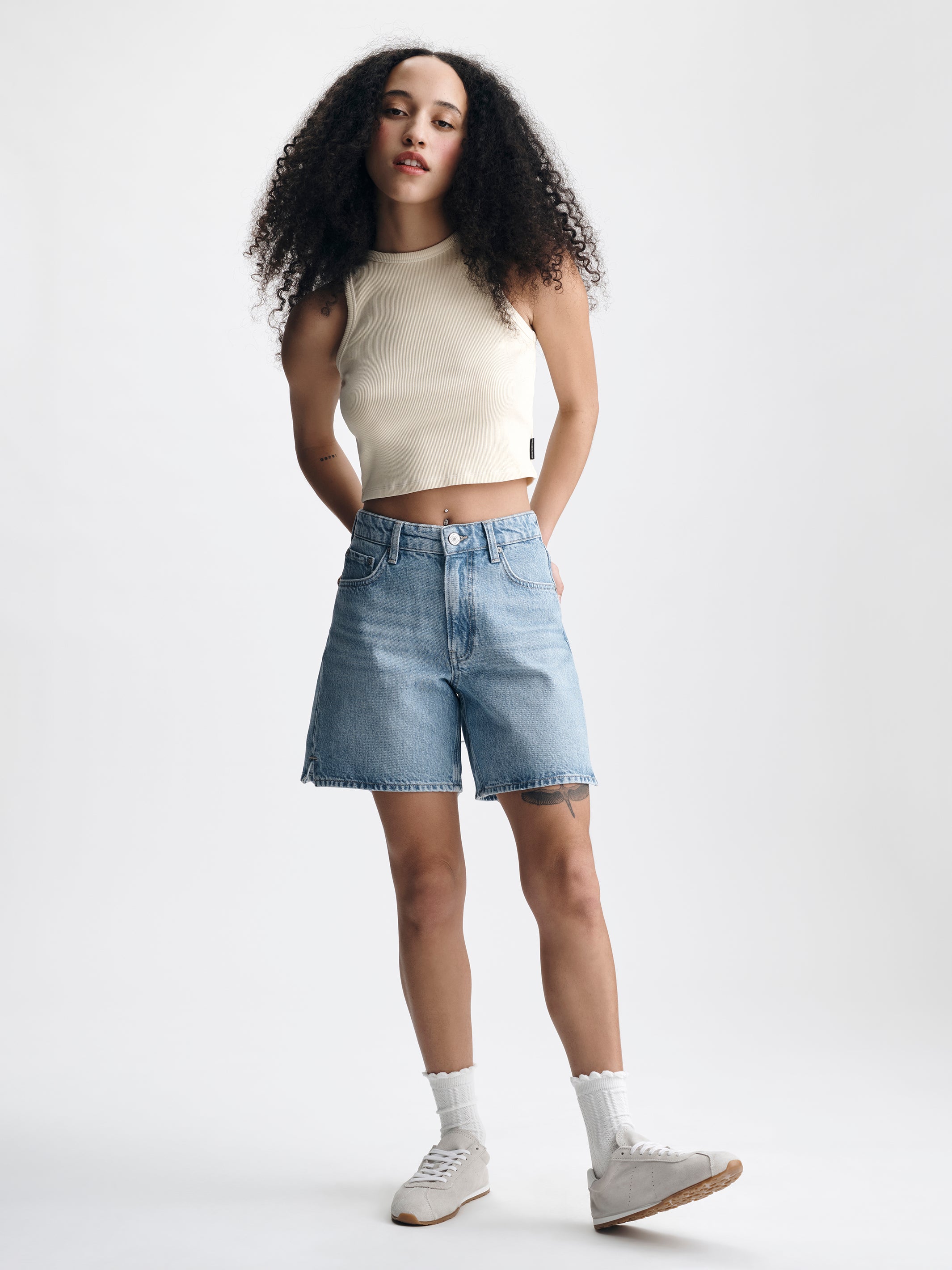 Women's Straight Leg Shorts in Bleached Everyday Denim - BROOKLYN INDUSTRIES