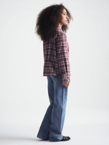 Women's Long Sleeve Plaid Shirt in Bordeaux Check - BROOKLYN INDUSTRIES