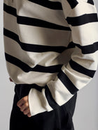 Women's Half Zip Stripe Sweatshirt In Black Stripe - BROOKLYN INDUSTRIES