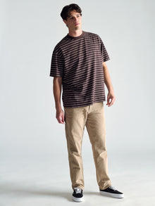 Men's Crew Neck Stripe T-Shirt In Coffee Bean - BROOKLYN INDUSTRIES