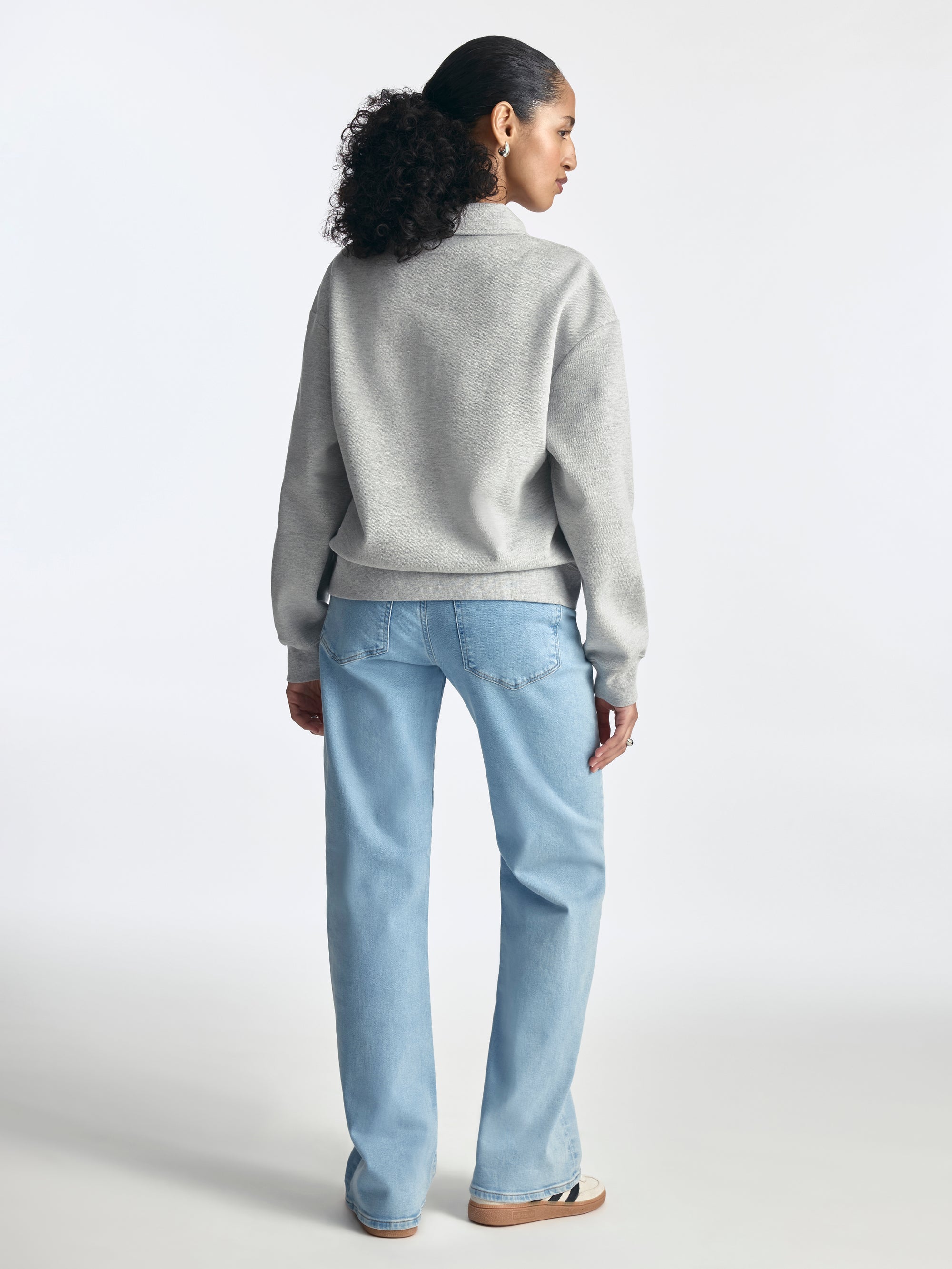 Women's Pique Polo Sweatshirt in Light Grey Melange - BROOKLYN INDUSTRIES