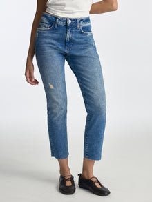 Court High Rise Cropped Straight Leg Jeans in Light Ripped Denim - BROOKLYN INDUSTRIES