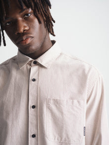 Men's Long Sleeve Striped Shirt in Burgundy Stripe - BROOKLYN INDUSTRIES