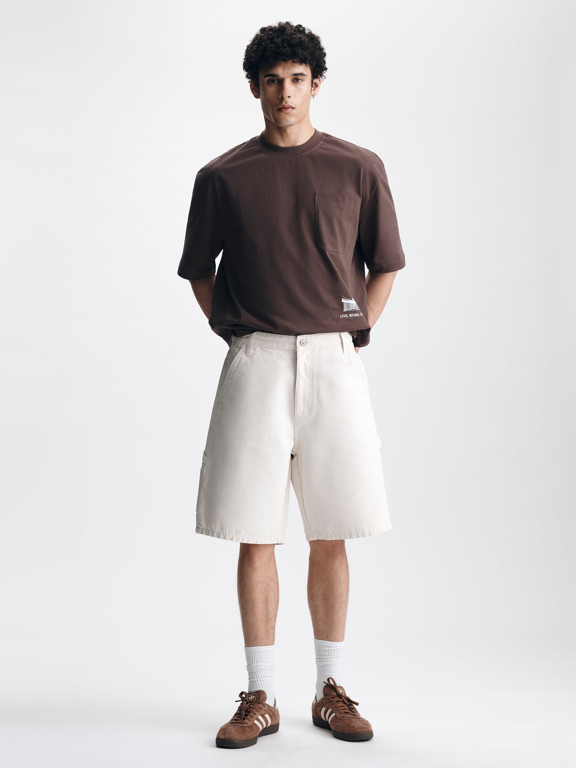 Men's Williamsburg Carpenter Shorts in Cream Colored Canvas - BROOKLYN INDUSTRIES