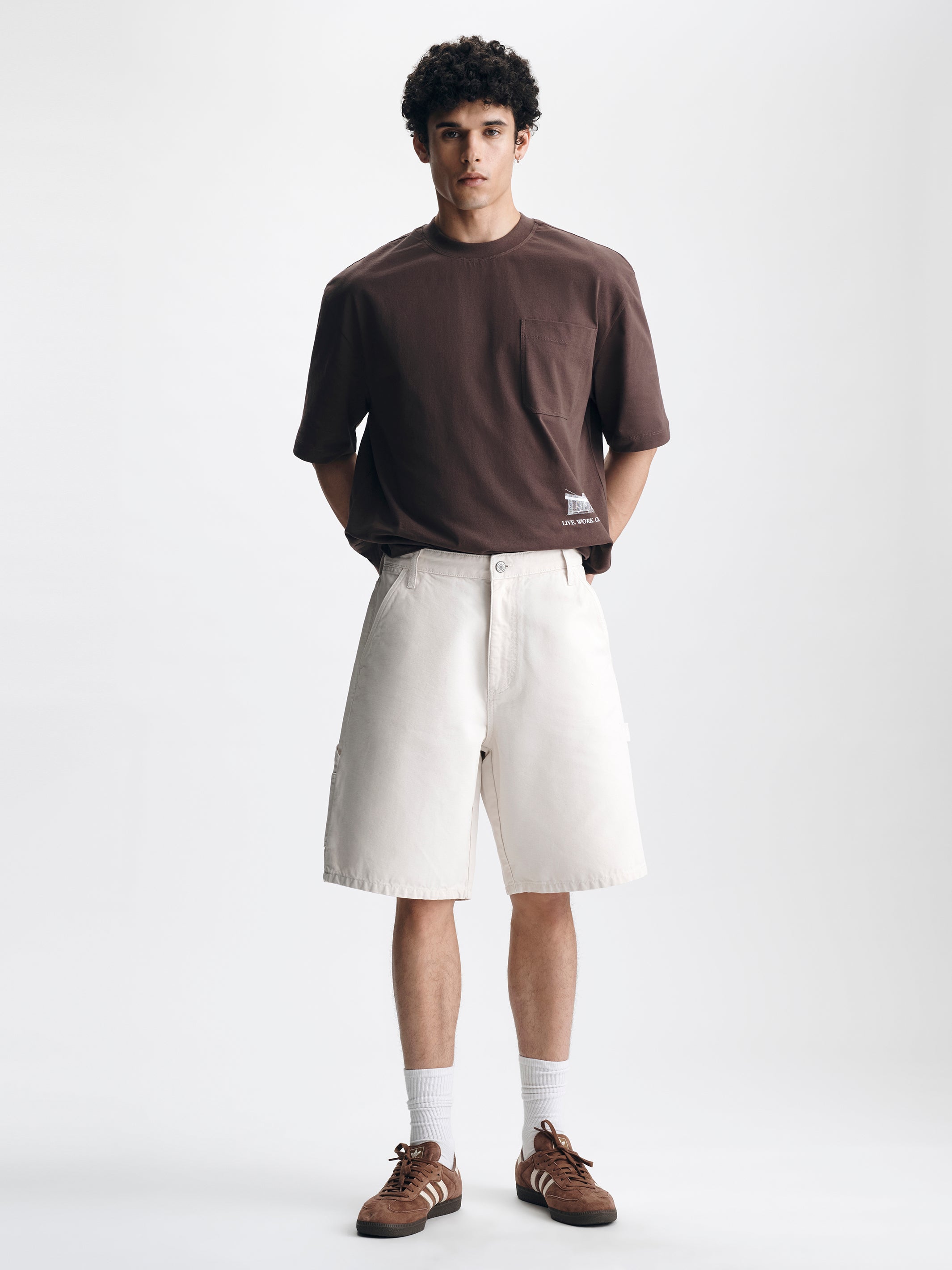 Men's Williamsburg Carpenter Shorts in Cream Colored Canvas - BROOKLYN INDUSTRIES