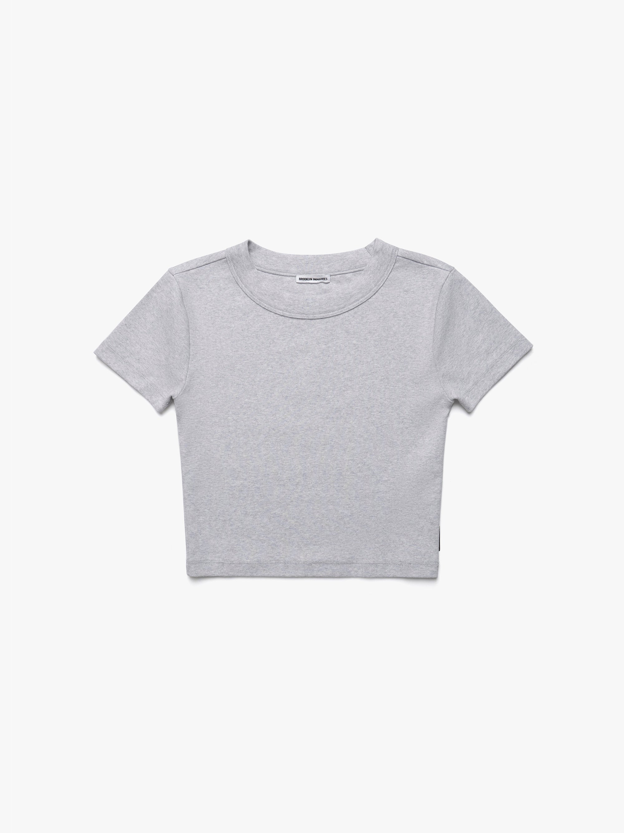 Women's Ribbed Cropped T-Shirt in Light Grey Melange