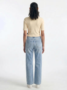 Women's Ribbed Henley T-Shirt in Transparent Yellow - BROOKLYN INDUSTRIES