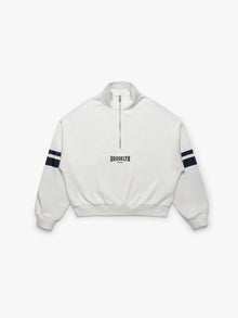 Women's Brooklyn Half Zip Varsity Sweatshirt in Antique White - BROOKLYN INDUSTRIES
