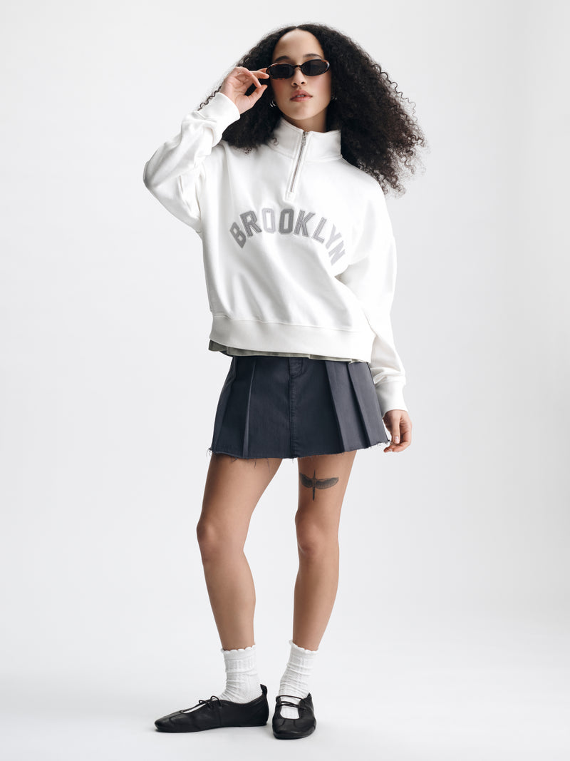 Women's Oversized Brooklyn Half Zip Sweatshirt in Antique White - BROOKLYN INDUSTRIES