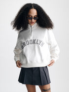 Women's Oversized Brooklyn Half Zip Sweatshirt in Antique White - BROOKLYN INDUSTRIES