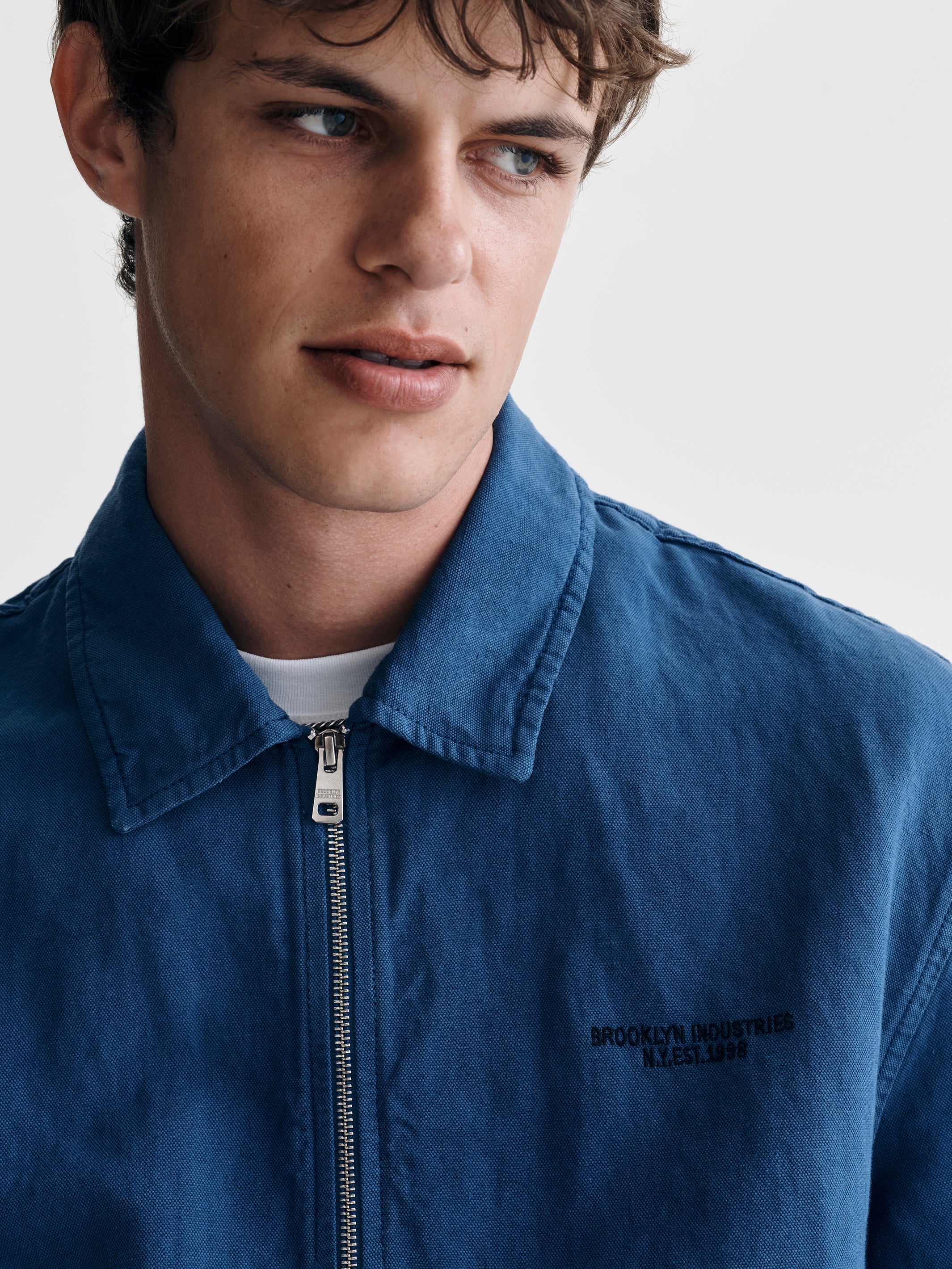 Men's Linen Utility Overshirt in Navy Peony - BROOKLYN INDUSTRIES
