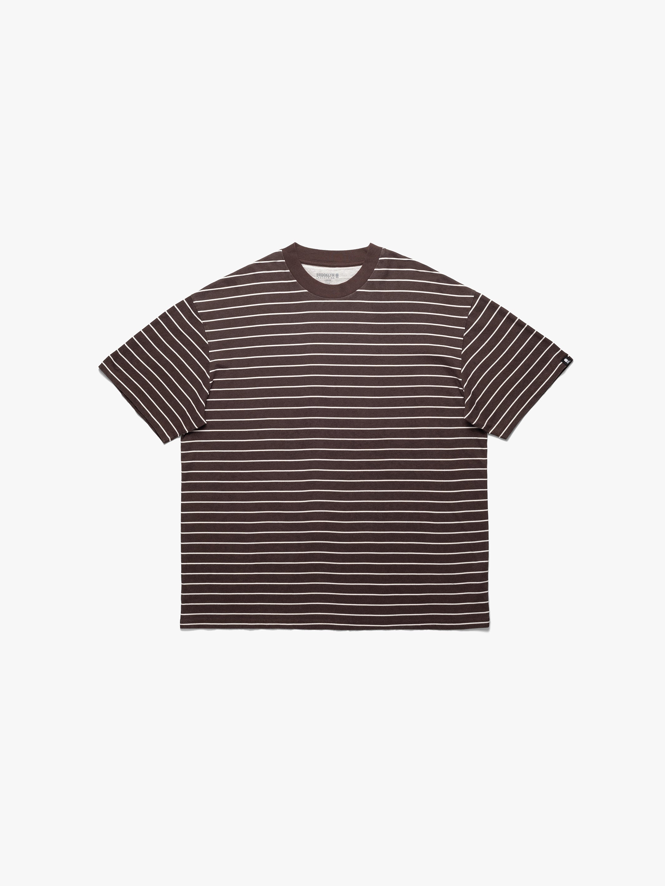 Men's Crew Neck Stripe T-Shirt In Coffee Bean - BROOKLYN INDUSTRIES