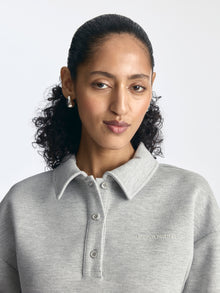 Women's Pique Polo Sweatshirt in Light Grey Melange - BROOKLYN INDUSTRIES