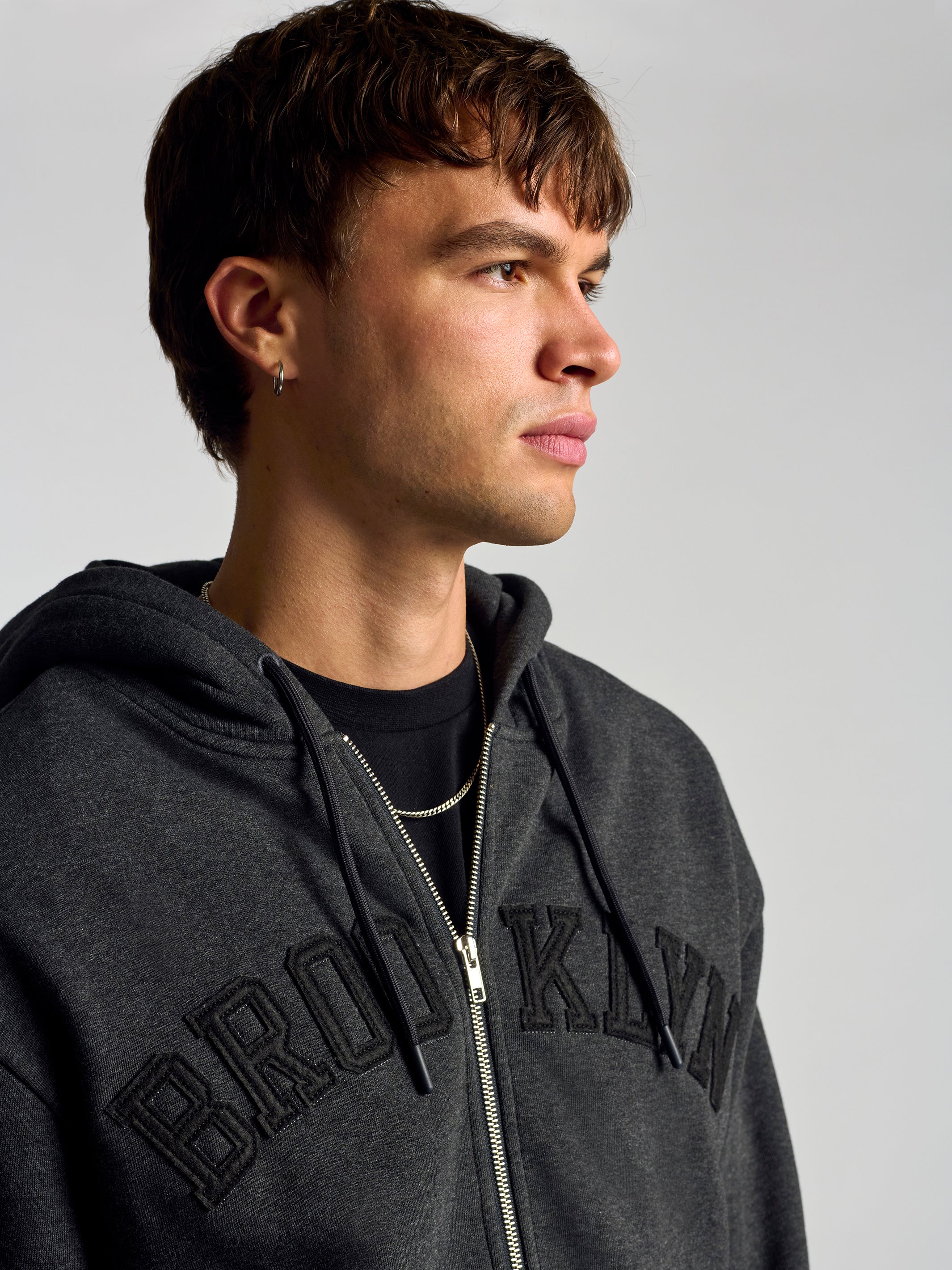 Men's Campus Zip Up Sweatshirt In Dark Grey Melange - BROOKLYN INDUSTRIES