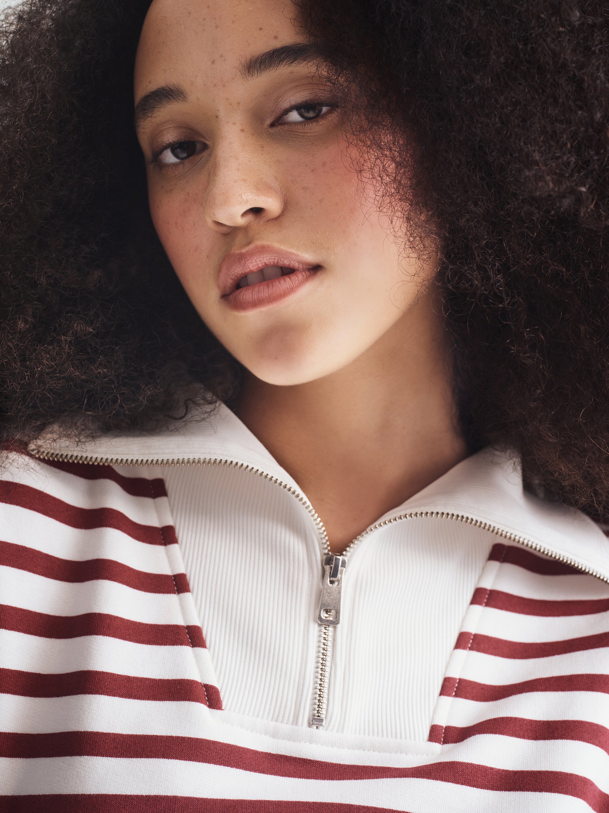 Women's Half Zip Striped Sweatshirt in Biking Red