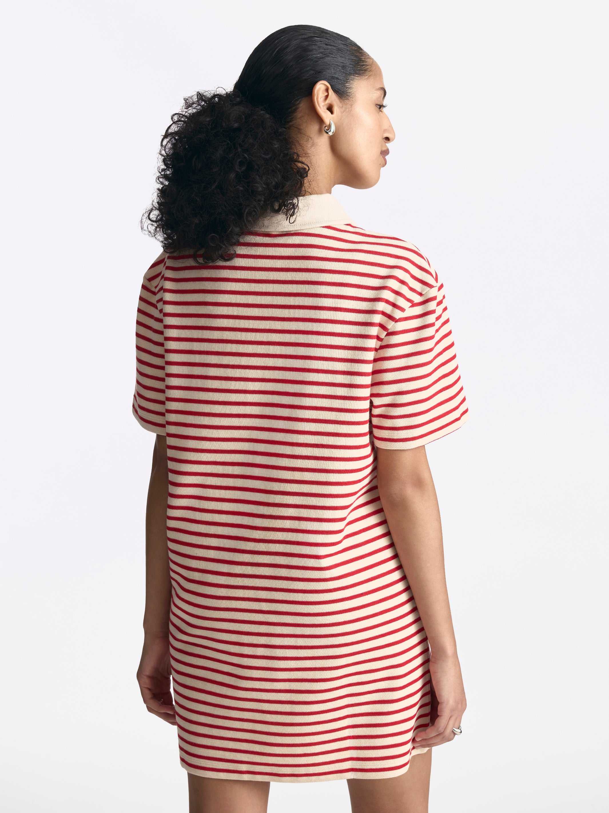 Women's Polo Striped Midi Dress in Goji Berry Stripe - BROOKLYN INDUSTRIES